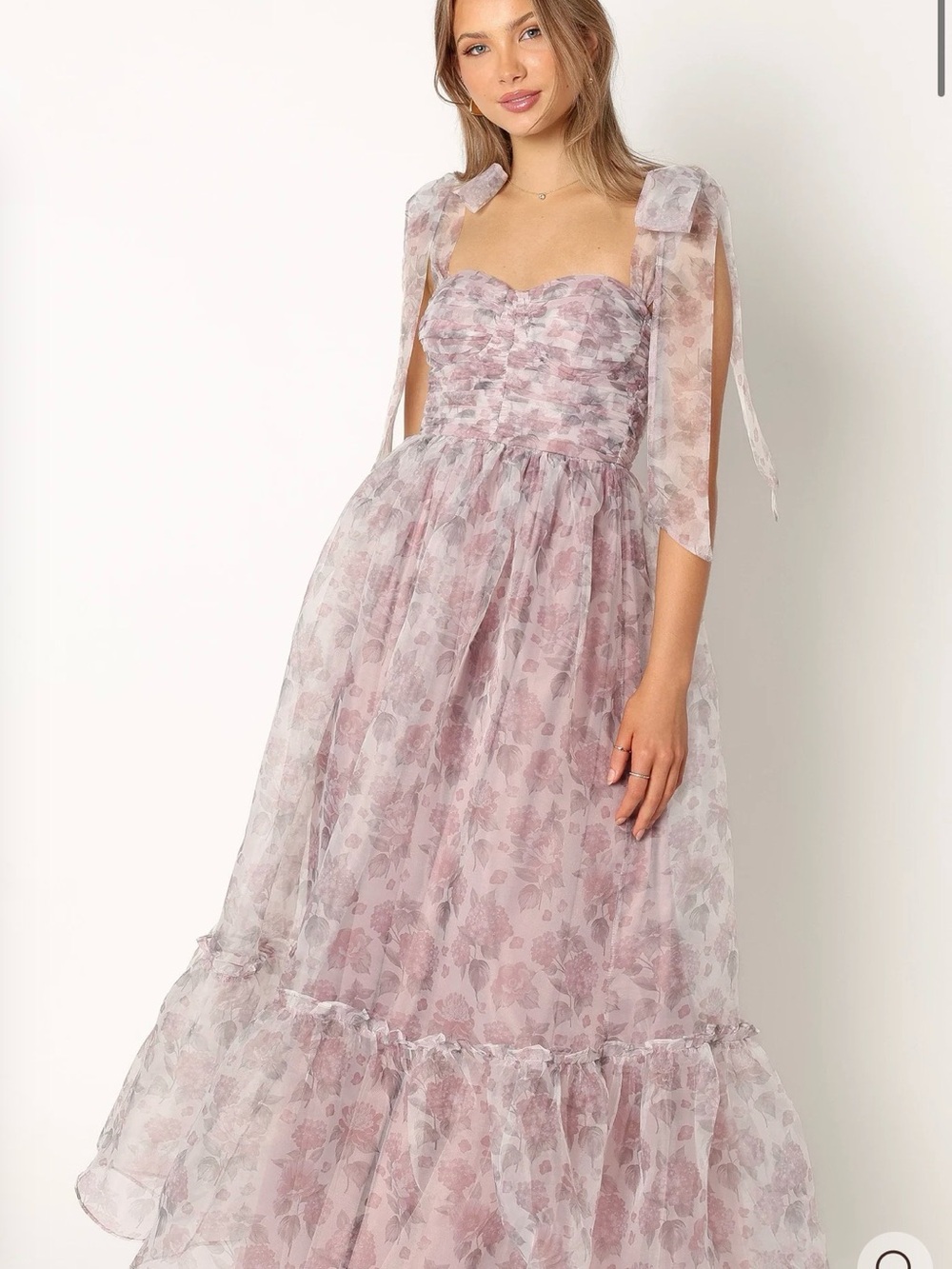 New Petal and Pup Floret Midi Dress XS Bow Tie Lavender Purple Garden Bridesmaid - Picture 4 of 8
